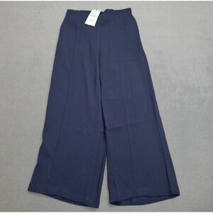 Zara Pants S Womens Wide Leg Blue Cropped Trousers Dress Work Casual Elastic
